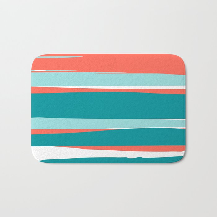 Colorful Stripes, Coral, Teal and Aqua Bath Mat Gallery Image 1