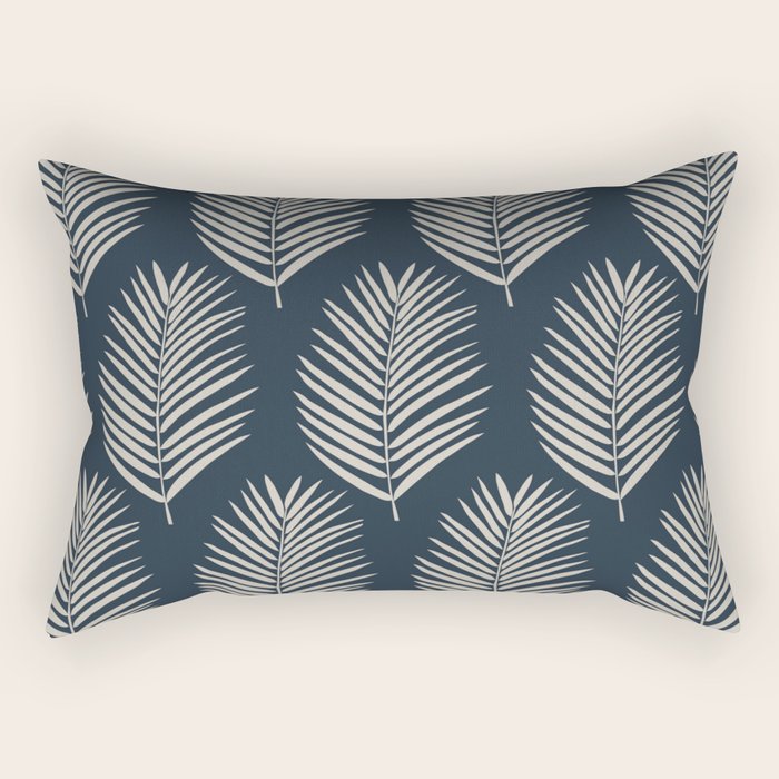 Palm Leaf Navy Blue And Cream Rectangular Pillow Gallery Image 2