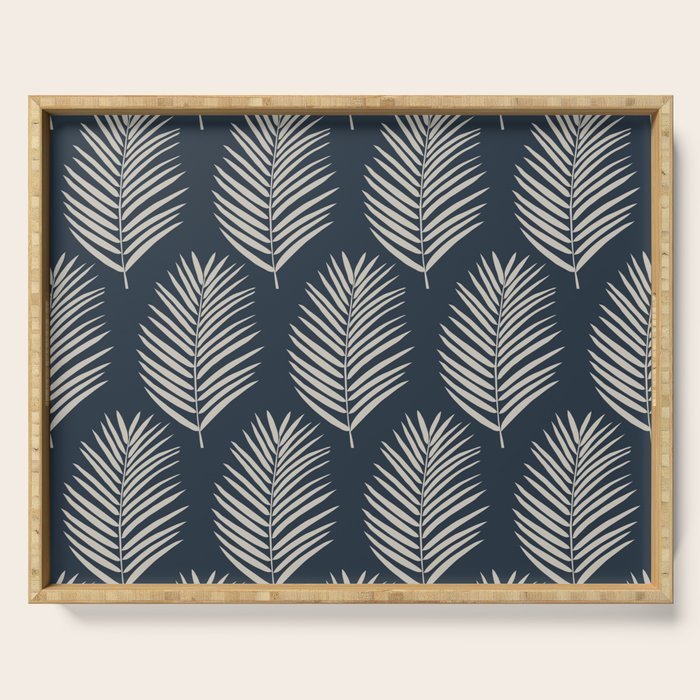 Palm Leaf Navy Blue And Cream Serving Tray Gallery Image 1