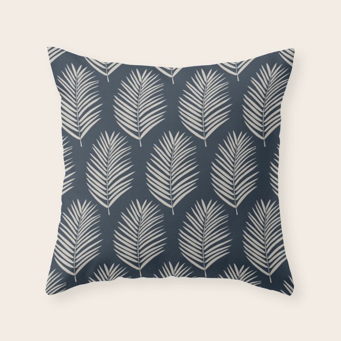 Palm Leaf Navy Blue And Cream Throw Pillow Gallery Image 1
