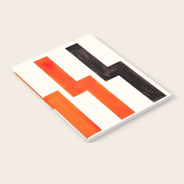 Orange & Black Geometric Minimal Mid Century Modern Lightning Bolt Pattern Watercolor Art Notebook Gallery Image 1