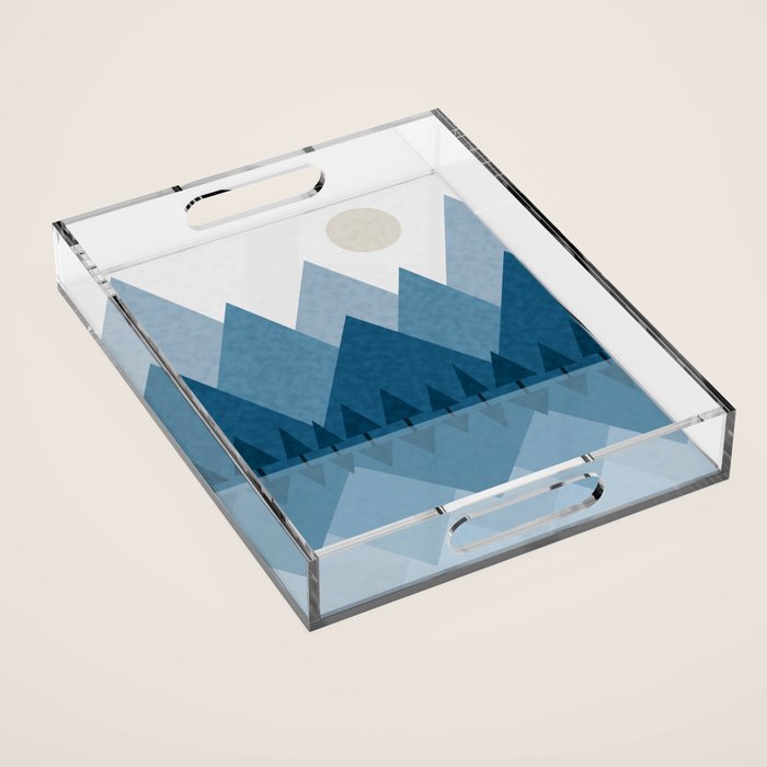 Calming Abstract Geometric Mountains Blue Acrylic Tray Gallery Image 1