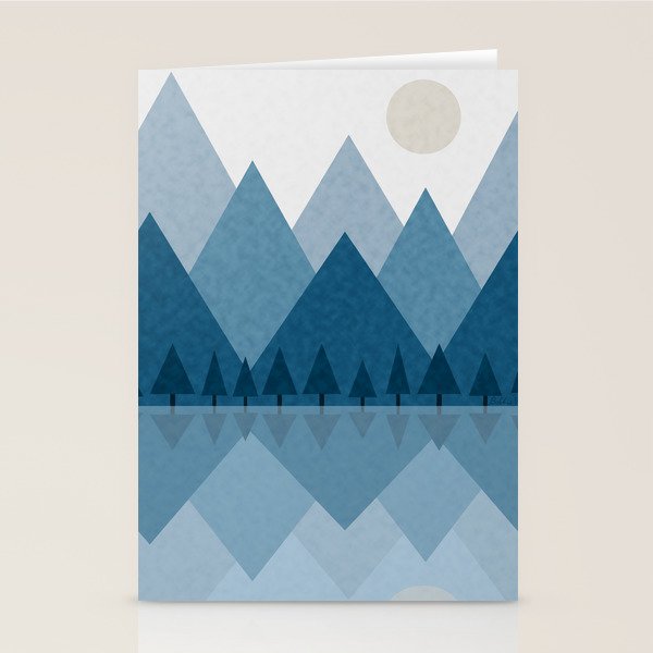 Calming Abstract Geometric Mountains Blue Stationery Card Gallery Image 1