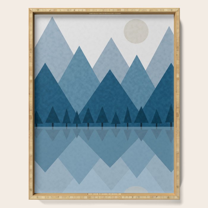 Calming Abstract Geometric Mountains Blue Serving Tray Gallery Image 1