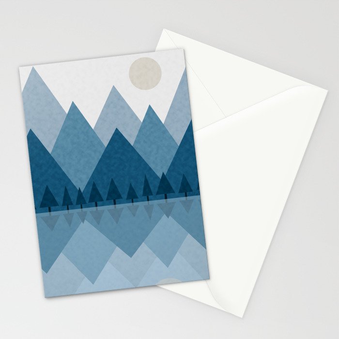 Calming Abstract Geometric Mountains Blue Stationery Card Gallery Image 2