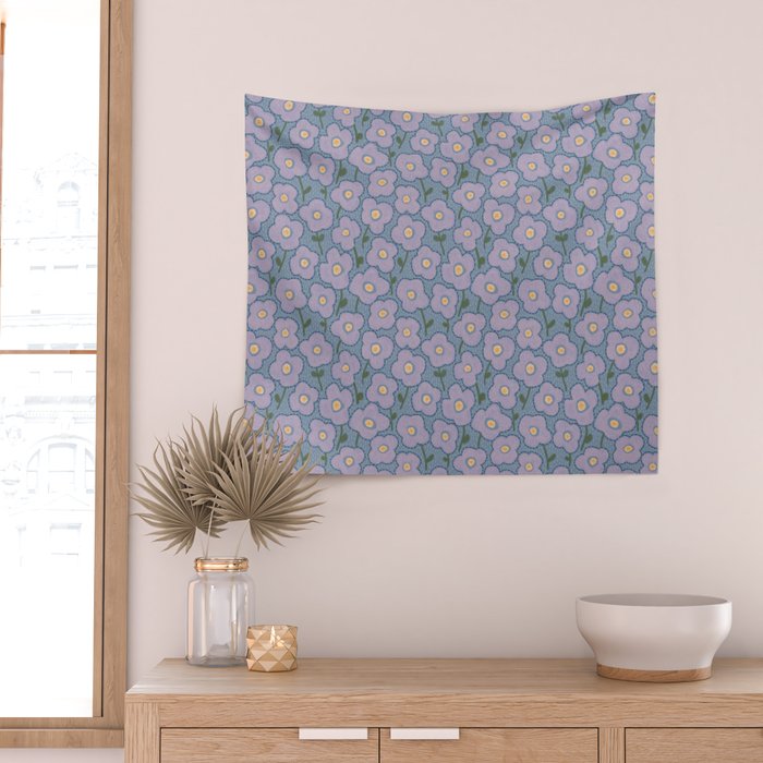 Little flowers in lavender and blue Wall Tapestry Gallery Image 2