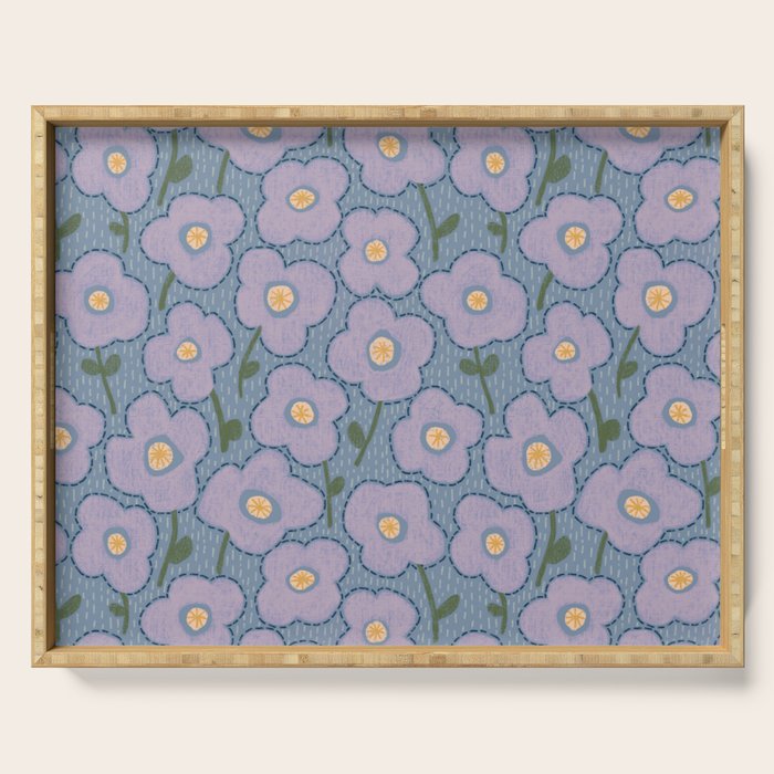 Little flowers in lavender and blue Serving Tray Gallery Image 1