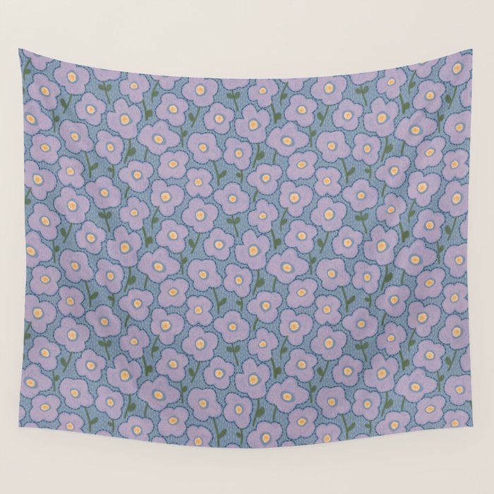 Little flowers in lavender and blue Wall Tapestry Gallery Image 1