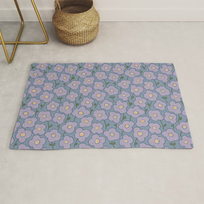 Little flowers in lavender and blue Rug Gallery Image 1