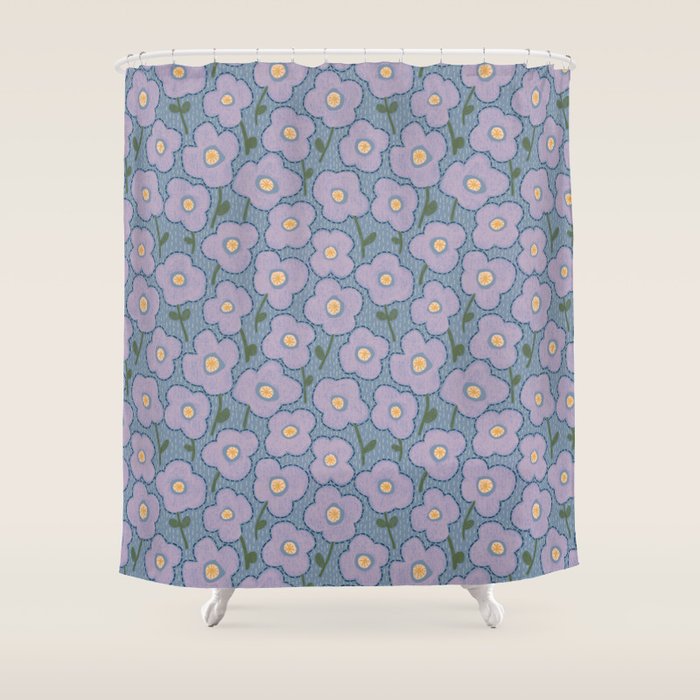 Little flowers in lavender and blue Shower Curtain Gallery Image 1