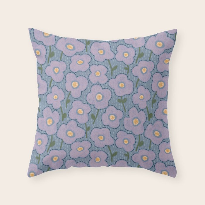 Little flowers in lavender and blue Throw Pillow Gallery Image 6