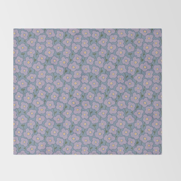 Little flowers in lavender and blue Throw Blanket Gallery Image 2