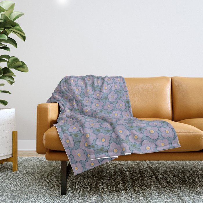 Little flowers in lavender and blue Throw Blanket Gallery Image 1