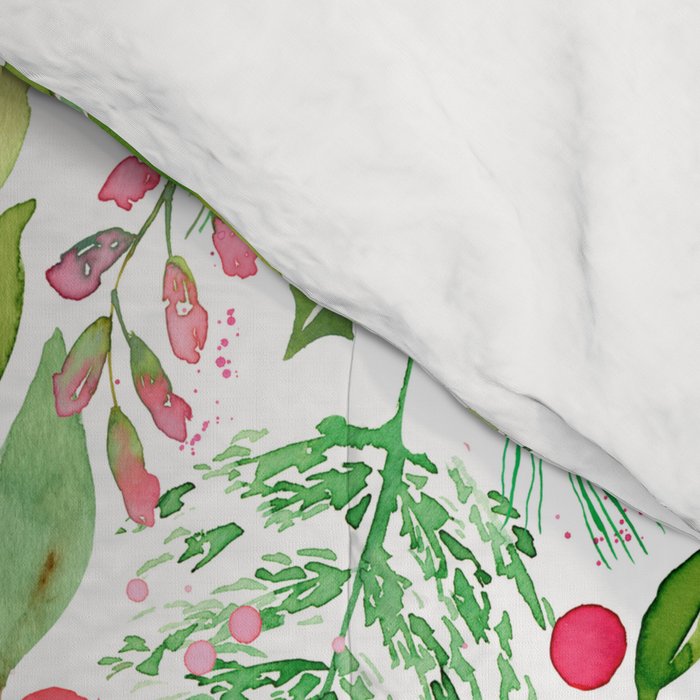 Holiday Christmas Winter Nature Botanical Leaves Green Comforter Gallery Image 4