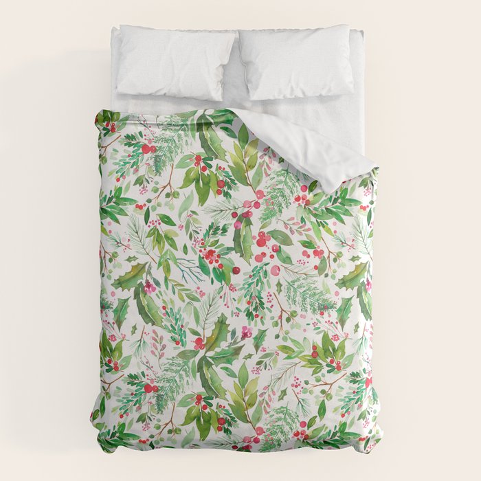 Holiday Christmas Winter Nature Botanical Leaves Green Duvet Cover Gallery Image 6