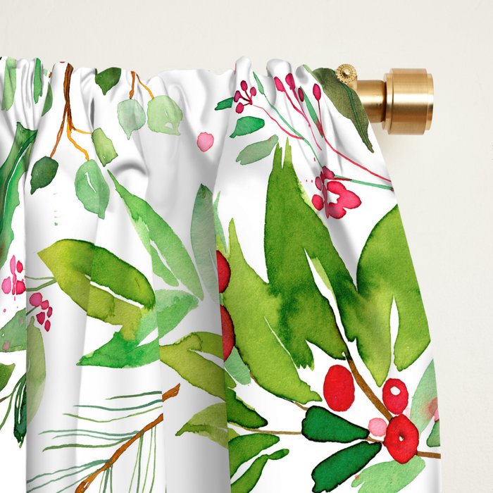 Holiday Christmas Winter Nature Botanical Leaves Green Window Curtain Gallery Image 2