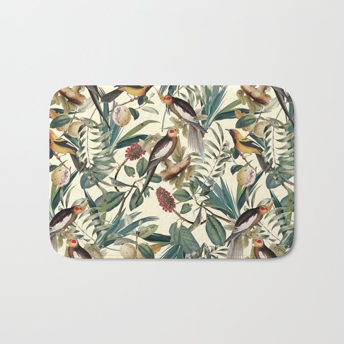 Floral and Birds Vintage Garden Bath Mat Gallery Image 1