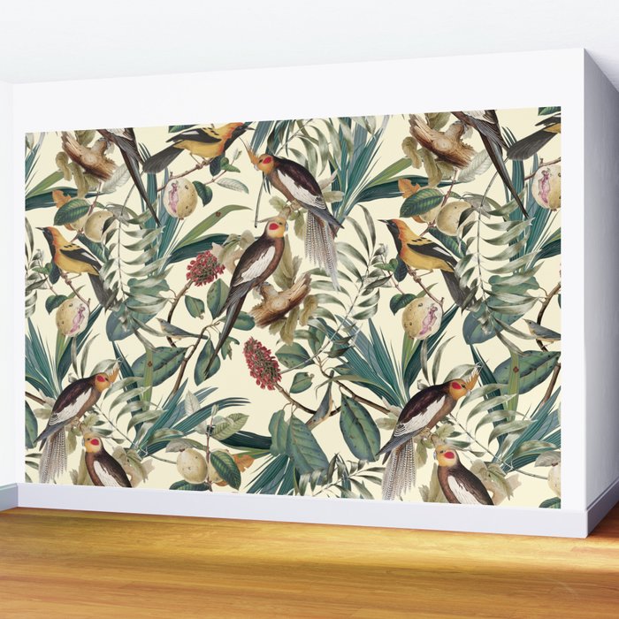 Floral and Birds Vintage Garden Wall Mural Gallery Image 2