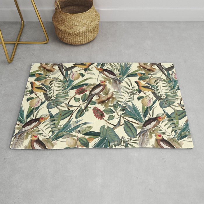 Floral and Birds Vintage Garden Rug Gallery Image 1