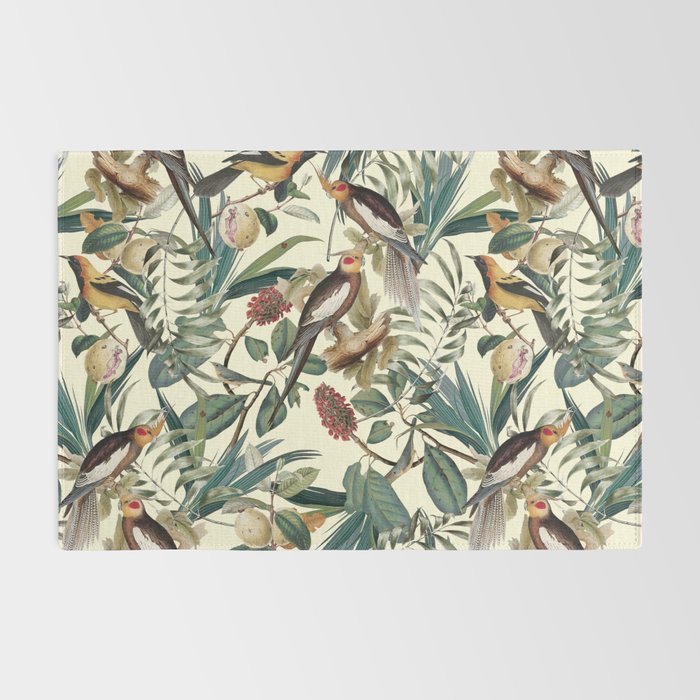 Floral and Birds Vintage Garden Rug Gallery Image 2