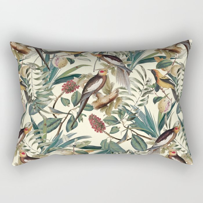 Floral and Birds Vintage Garden Rectangular Pillow Gallery Image 2