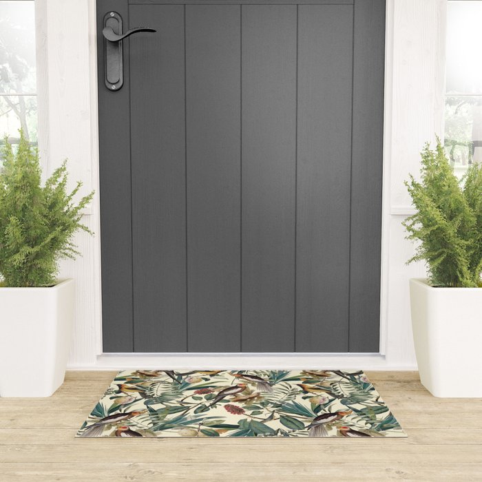Floral and Birds Vintage Garden Welcome Mat Gallery Image 3