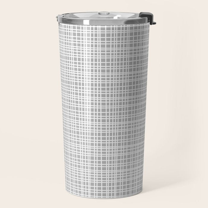 Minimalist Fine Weave Pattern in Gray and White Travel Mug Gallery Image 2