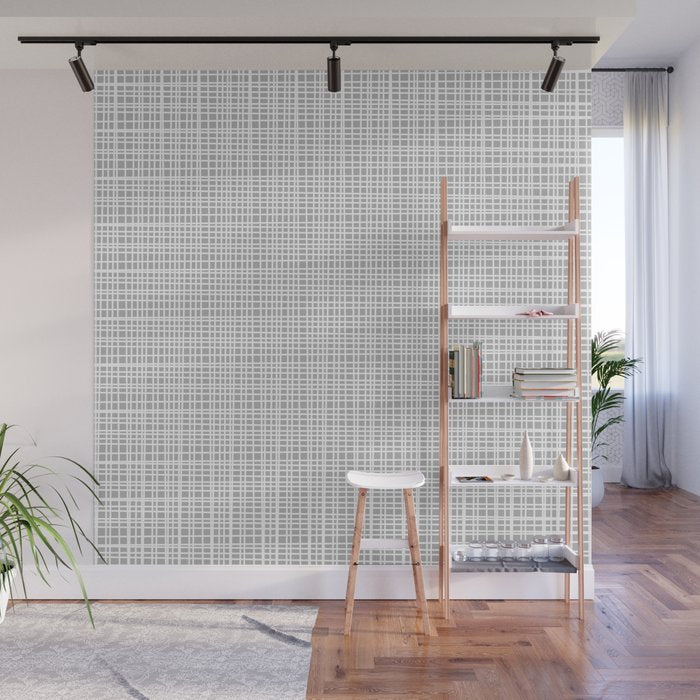 Minimalist Fine Weave Pattern in Gray and White Wall Mural Gallery Image 1