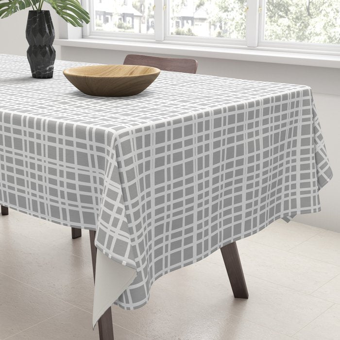 Minimalist Fine Weave Pattern in Gray and White Tablecloth Gallery Image 3