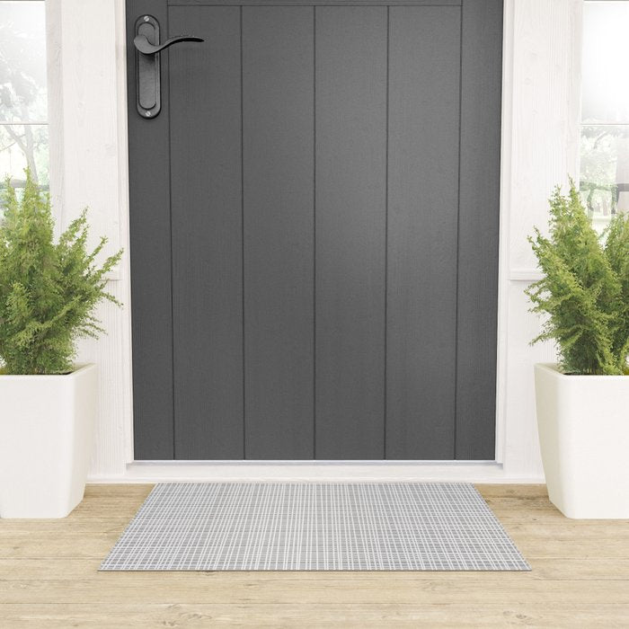 Minimalist Fine Weave Pattern in Gray and White Welcome Mat Gallery Image 3