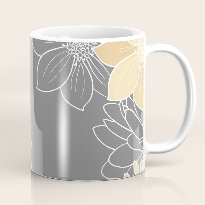 Yellow and Grey Floral Coffee Mug Gallery Image 1