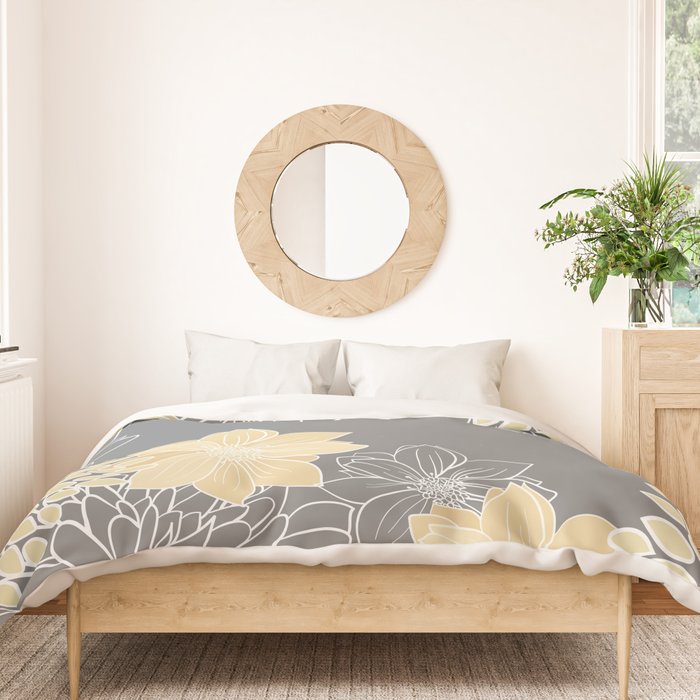 Yellow and Grey Floral Duvet Cover Gallery Image 3