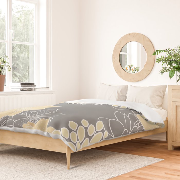 Yellow and Grey Floral Duvet Cover Gallery Image 2