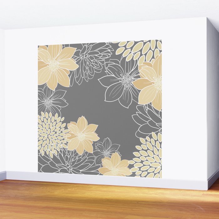 Yellow and Grey Floral Wall Mural Gallery Image 2