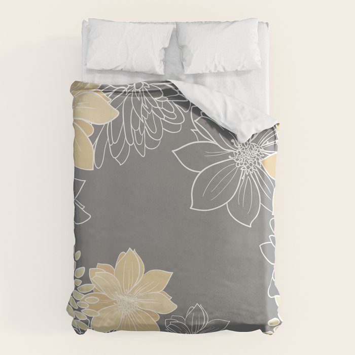 Yellow and Grey Floral Duvet Cover Gallery Image 6