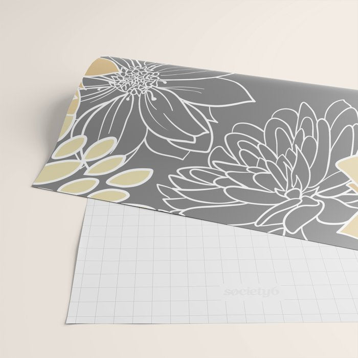 Yellow and Grey Floral Wrapping Paper Gallery Image 2