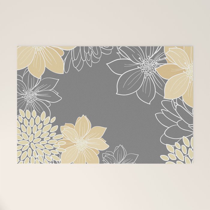 Yellow and Grey Floral Welcome Mat Gallery Image 1
