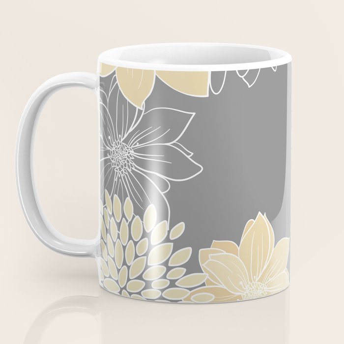 Yellow and Grey Floral Coffee Mug Gallery Image 3