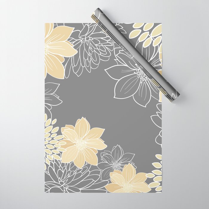 Yellow and Grey Floral Wrapping Paper Gallery Image 1