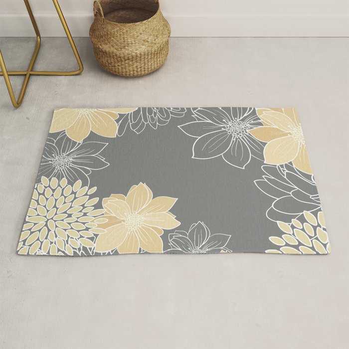 Yellow and Grey Floral Rug Gallery Image 1