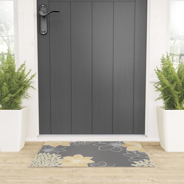 Yellow and Grey Floral Welcome Mat Gallery Image 3