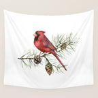 Christmas Red Cardinal Bird and Pine Watercolor Wall Tapestry Gallery Image 4