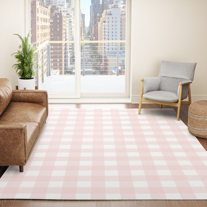 Pastel pink gingham pattern Rug Gallery Image 4