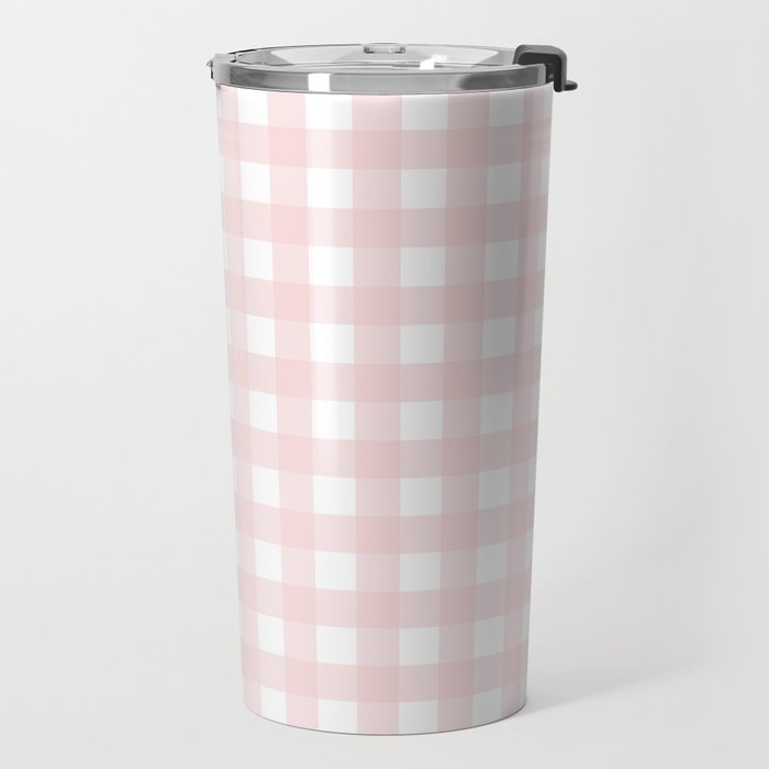 Pastel pink gingham pattern Travel Mug Gallery Image 2