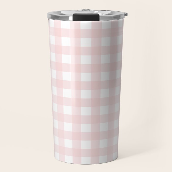 Pastel pink gingham pattern Travel Mug Gallery Image 1