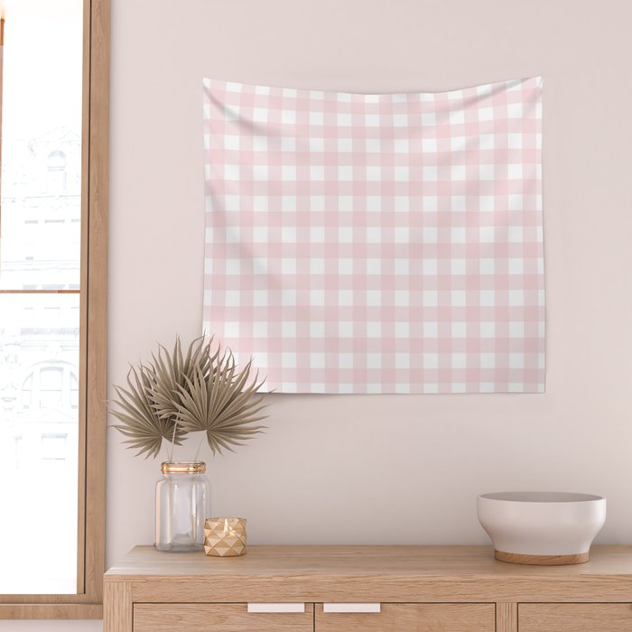 Pastel pink gingham pattern Wall Tapestry Gallery Image 2