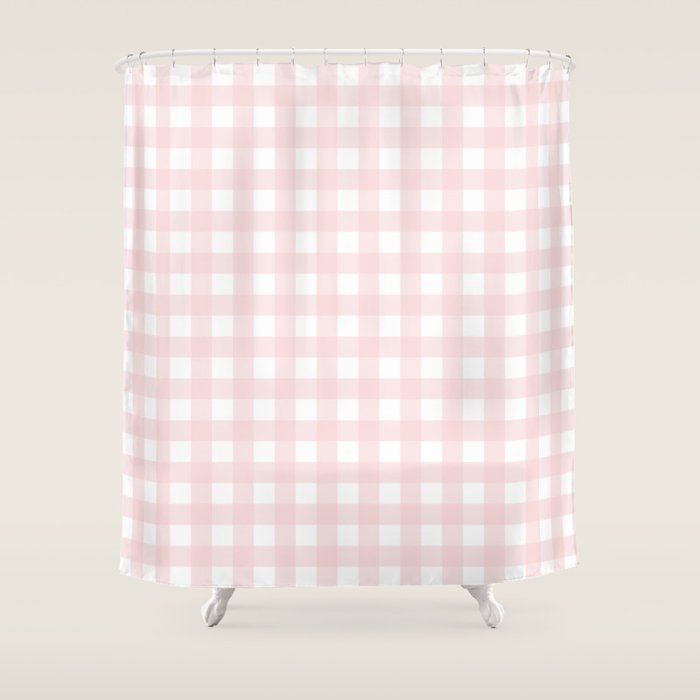 Pastel pink gingham pattern Shower Curtain Gallery Image 1