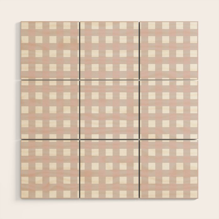 Pastel pink gingham pattern Wood Wall Art Gallery Image 1