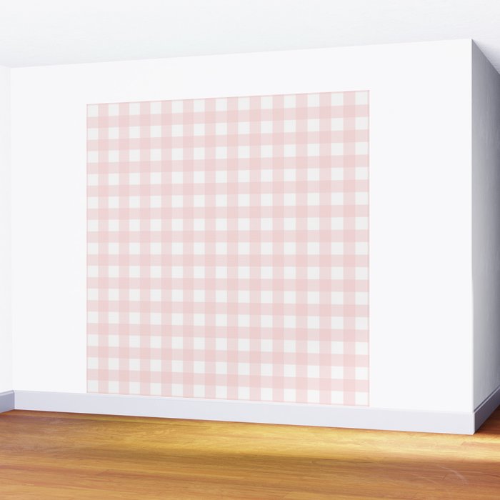 Pastel pink gingham pattern Wall Mural Gallery Image 2