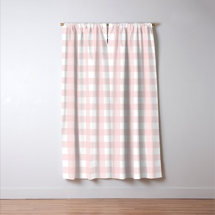 Pastel pink gingham pattern Window Curtain Gallery Image 3